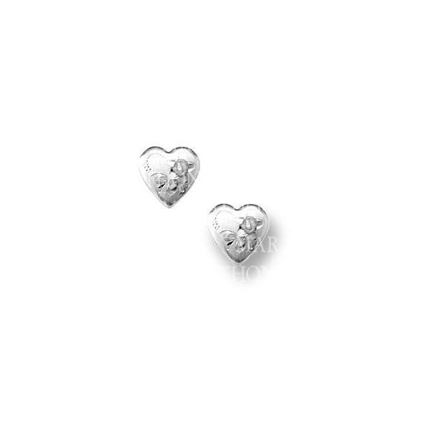 Kiddie Kraft 14K White Gold Engraved Heart Earrings SVS Fine Jewelry Oceanside, NY