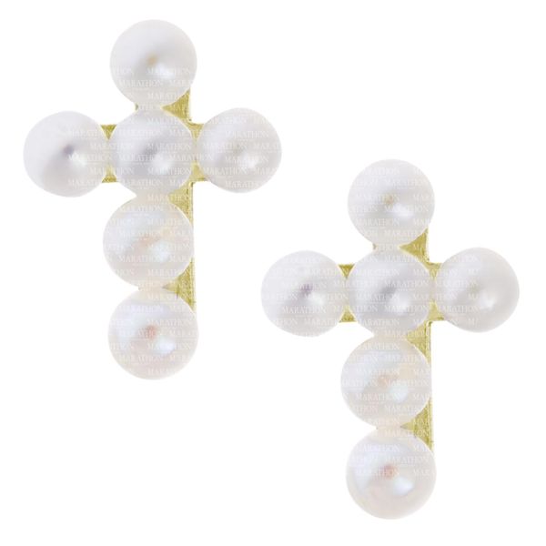 Kiddie Kraft 14K Yellow Gold Pearl Cross Earrings SVS Fine Jewelry Oceanside, NY