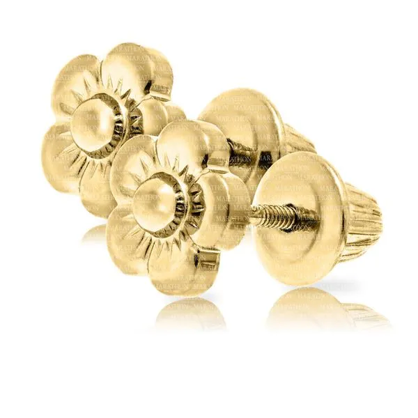 Kiddie Kraft 14K Yellow Gold Flower Earrings Image 3 SVS Fine Jewelry Oceanside, NY