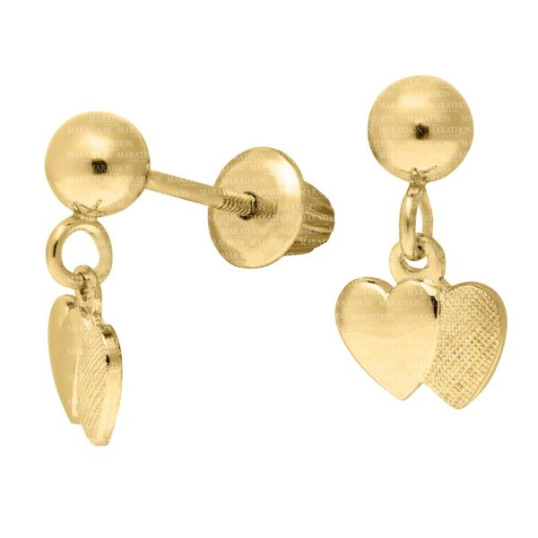 Kiddie Kraft 14K Yellow Gold Heart Drop Earrings Image 2 SVS Fine Jewelry Oceanside, NY