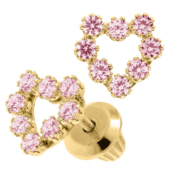 Kiddie Kraft 14K Yellow Gold & Pink CZ Heart Earrings Image 2 SVS Fine Jewelry Oceanside, NY