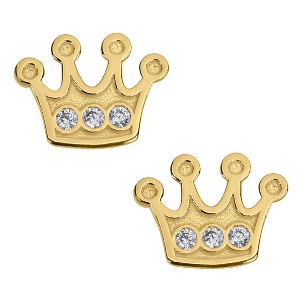 Kiddie Kraft 14K Yellow Gold & CZ Crown Earrings SVS Fine Jewelry Oceanside, NY