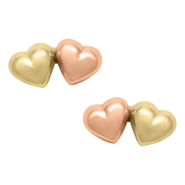 Kiddie Kraft 14K Yellow & Rose Gold Double Heart Earrings SVS Fine Jewelry Oceanside, NY