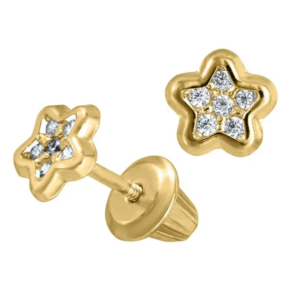 Kiddie Kraft Yellow Gold & CZ Star Earrings Image 2 SVS Fine Jewelry Oceanside, NY