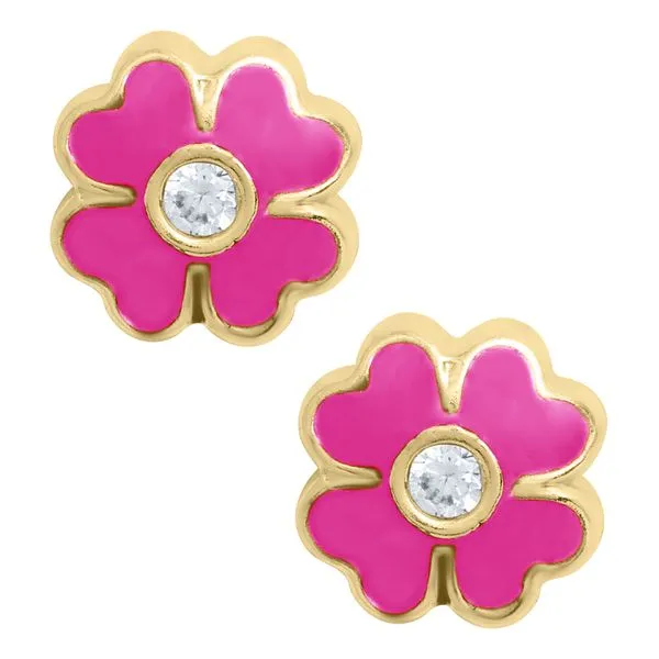 Kiddie Kraft 14K Yellow Gold & CZ Flower Earrings SVS Fine Jewelry Oceanside, NY