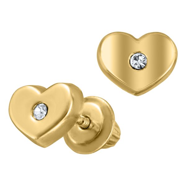 Kiddie Kraft Yellow Gold & CZ Heart Earrings Image 2 SVS Fine Jewelry Oceanside, NY