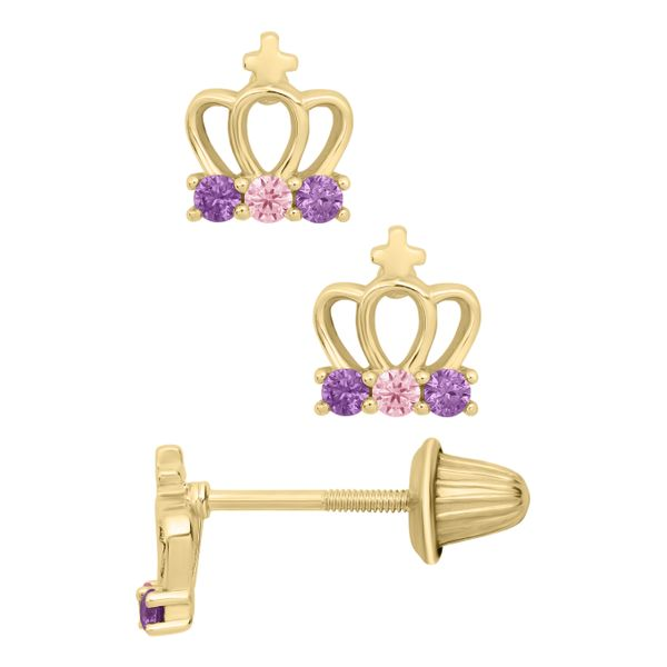 Kiddie Kraft Yellow Gold Crown Earrings SVS Fine Jewelry Oceanside, NY