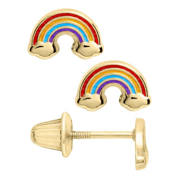 Kiddie Kraft Yellow Gold Enamel Rainbow Earrings SVS Fine Jewelry Oceanside, NY