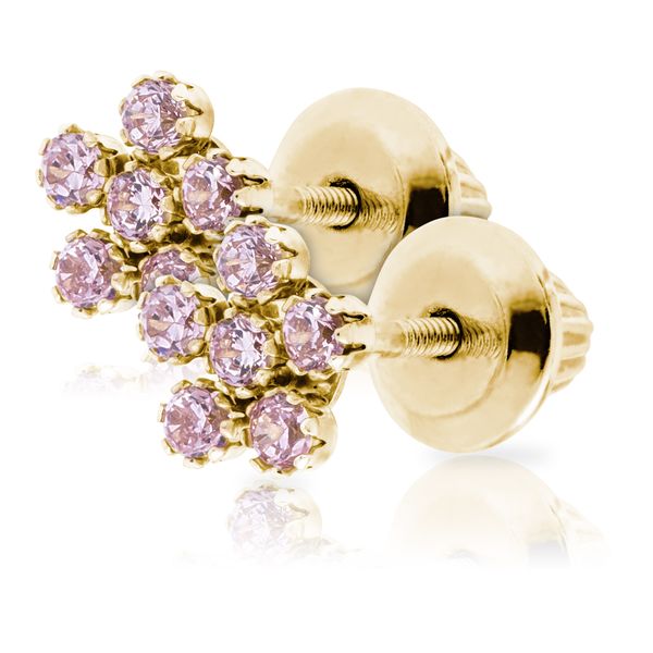 Kiddie Kraft Yellow Gold Pink CZ Flower Earrings Image 3 SVS Fine Jewelry Oceanside, NY