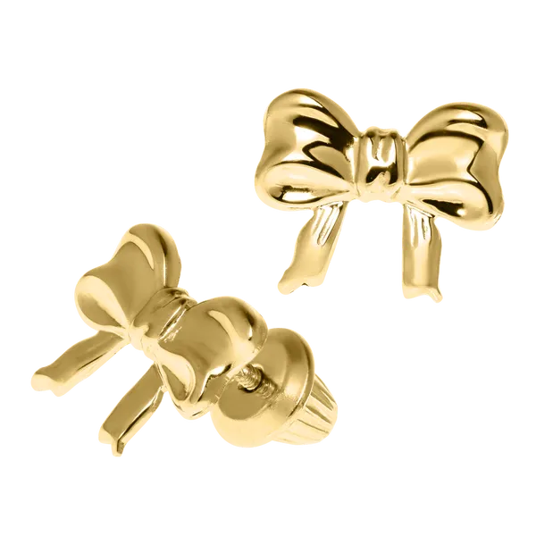 Kiddie Kraft Yellow Gold Bow Earrings Image 2 SVS Fine Jewelry Oceanside, NY