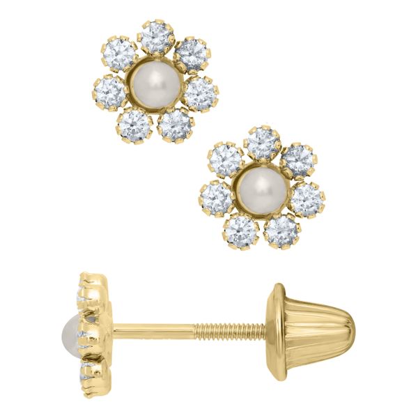 Kiddie Kraft Yellow Gold, Pearl, And CZ Earrings SVS Fine Jewelry Oceanside, NY