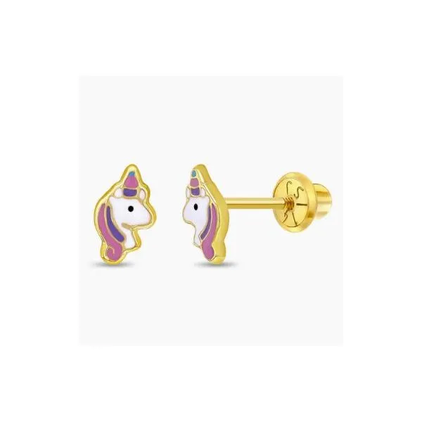 In Season Jewelry Yellow Gold & Pastel Unicorn Earrings SVS Fine Jewelry Oceanside, NY