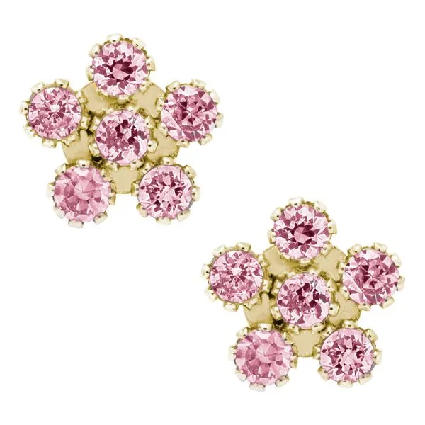 Kiddie Kraft Yellow Gold Pink CZ Flower Earrings SVS Fine Jewelry Oceanside, NY