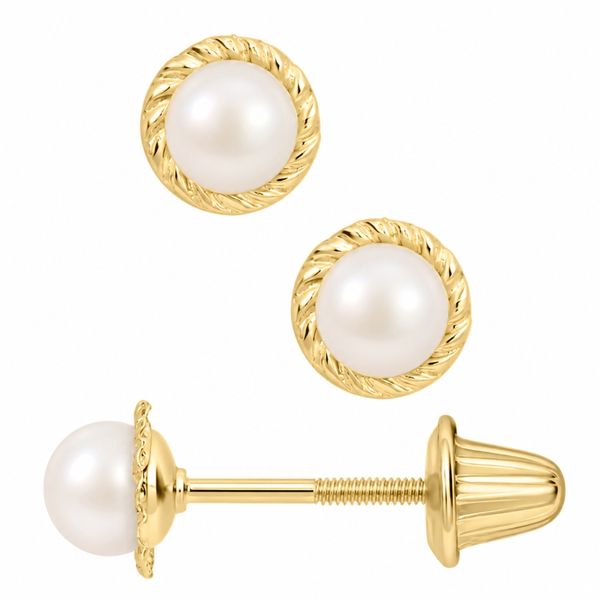 Kiddie Kraft 14K Gold 7mm Pearl Earrings for Kids, alternate view