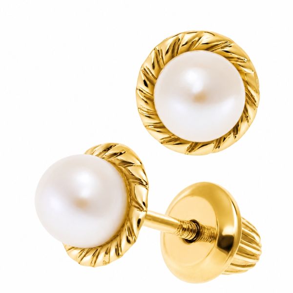 Kiddie Kraft 14K Gold Pearl Stud Earrings for Kids, Screw Back SVS Fine Jewelry Oceanside, NY