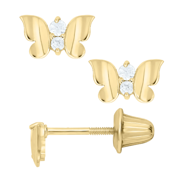 Kiddie Kraft Yellow Gold Screwback Butterfly Earrings SVS Fine Jewelry Oceanside, NY