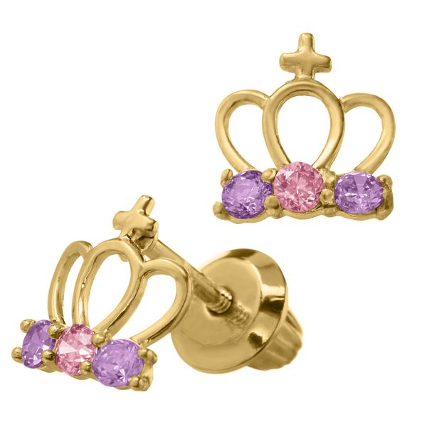 Kiddie Kraft Yellow Gold Crown Earrings Image 2 SVS Fine Jewelry Oceanside, NY