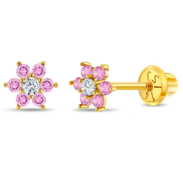 In Season Jewelry Yellow Gold & CZ Flower Earrings SVS Fine Jewelry Oceanside, NY
