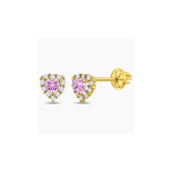 In Season Jewelry Yellow Gold & Heart CZ Earrings SVS Fine Jewelry Oceanside, NY