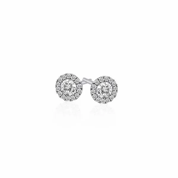 14K White Gold Diamond Halo Stud Earrings 0.18Cttw SVS Fine Jewelry Oceanside, NY