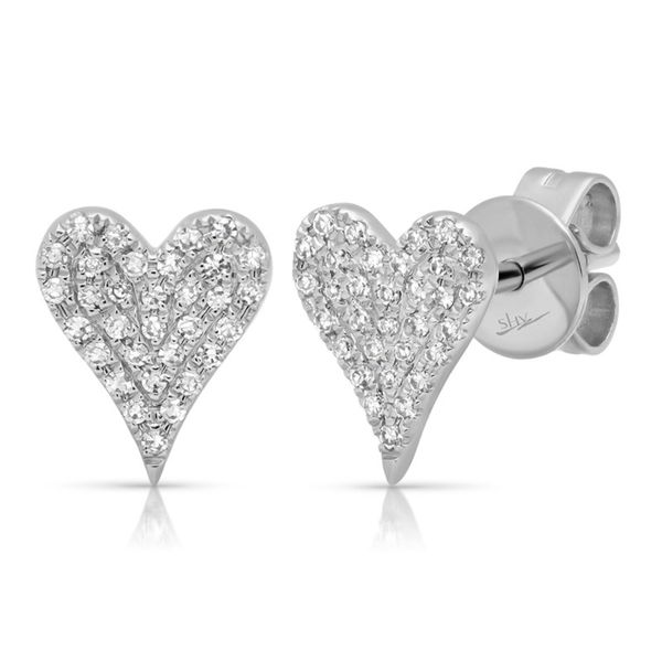 14K White Gold and Diamond Pave Heart Stud Earrings SVS Fine Jewelry Oceanside, NY