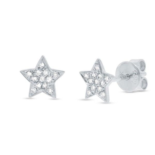 14K White Gold and Diamond Pave Star Stud Earrings SVS Fine Jewelry Oceanside, NY