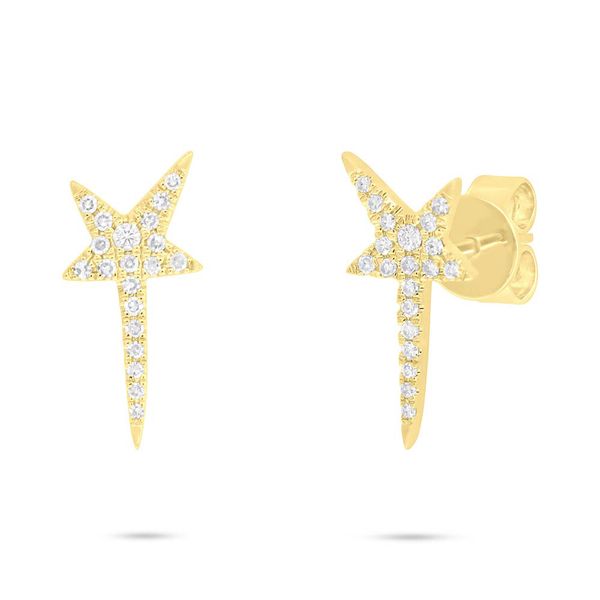 Shy Creation Yellow Gold & Diamond Shooting Star Earrings SVS Fine Jewelry Oceanside, NY