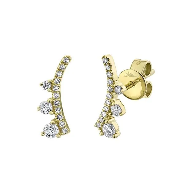 Shy Creation Yellow Gold and Diamond Ear Crawler Stud Earrings SVS Fine Jewelry Oceanside, NY