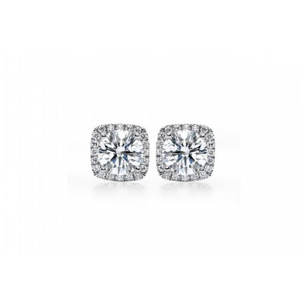 Forevermark White Gold Cushion Halo Diamond Earrings SVS Fine Jewelry Oceanside, NY