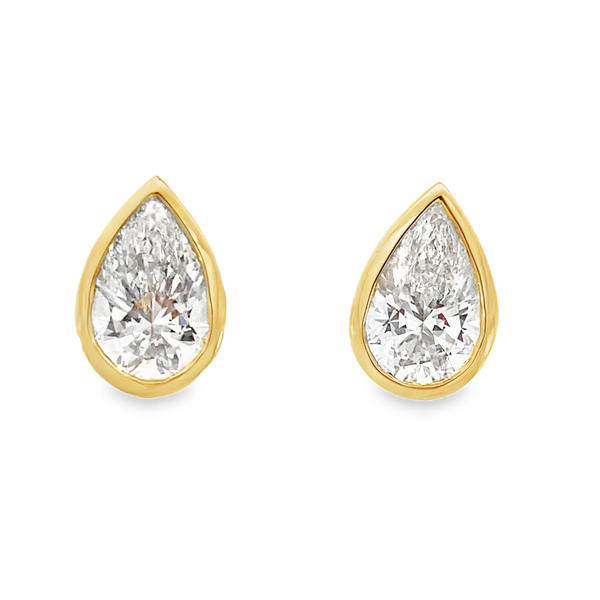 Yellow Gold Lab Grown Pear Diamond Stud Earrings SVS Fine Jewelry Oceanside, NY