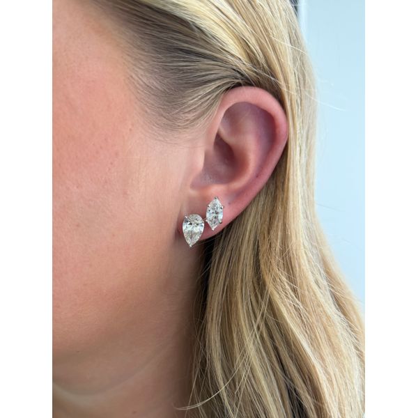 White Gold Lab Grown Pear & Marquise Diamond Earrings SVS Fine Jewelry Oceanside, NY