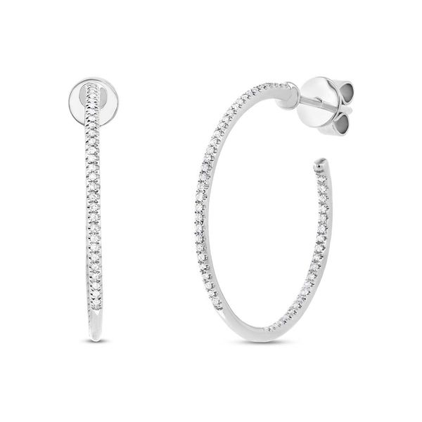 14K White Gold and Diamond Hoop Earrings SVS Fine Jewelry Oceanside, NY