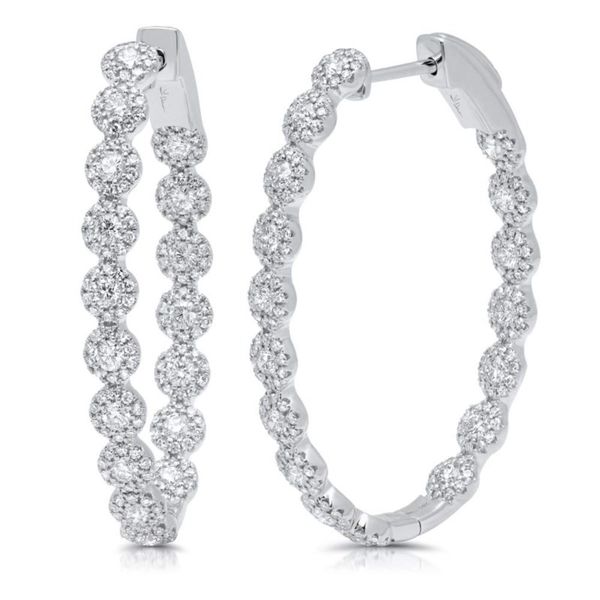 14K White Gold and Diamond Oval Hoop Earrings SVS Fine Jewelry Oceanside, NY