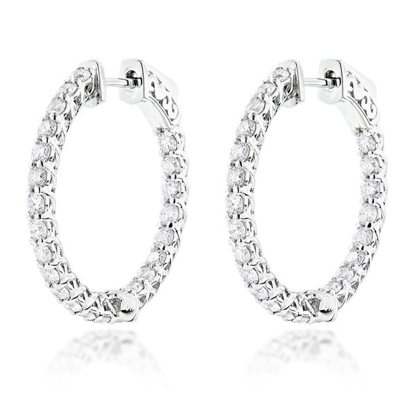 White Gold Inside Outside Diamond Hoop Earrings, 3.17cttw SVS Fine Jewelry Oceanside, NY