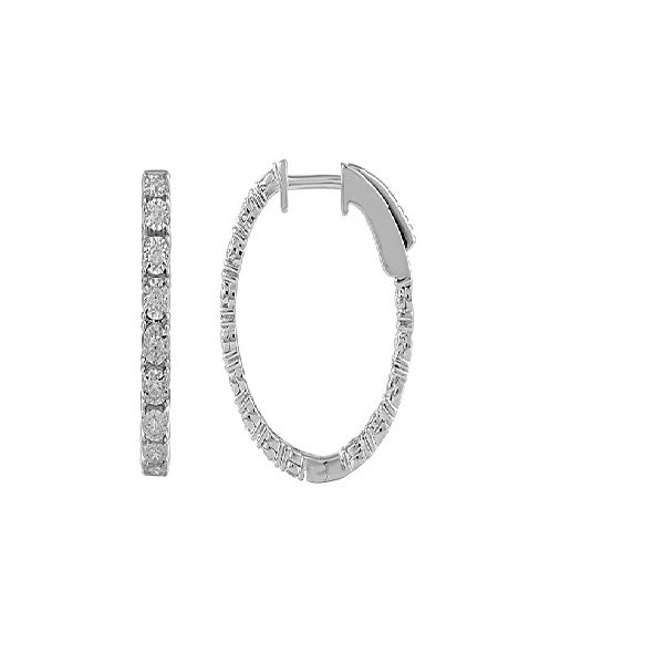14K White Gold Diamond Inside-Out Oval Hoop Earrings SVS Fine Jewelry Oceanside, NY