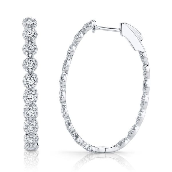 Shy Creation 14K White Gold & Diamond Oval Earrings Image 2 SVS Fine Jewelry Oceanside, NY