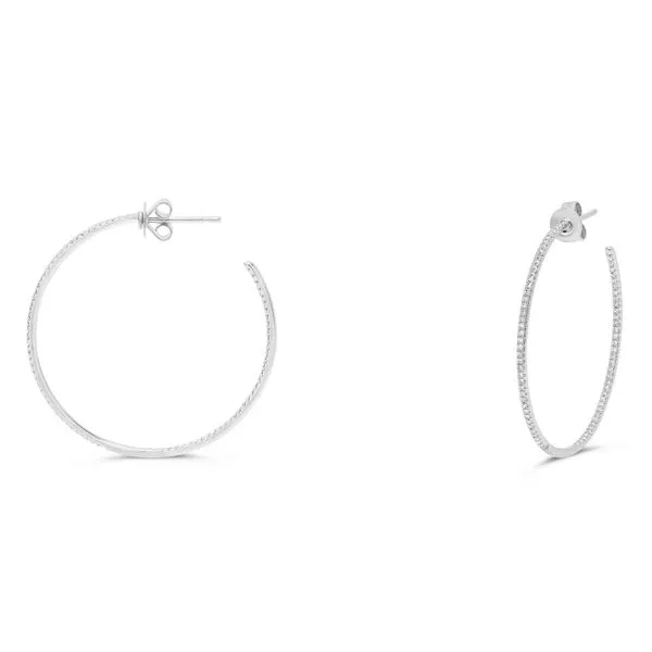 14K White Gold Diamond Open Hoop Earrings SVS Fine Jewelry Oceanside, NY