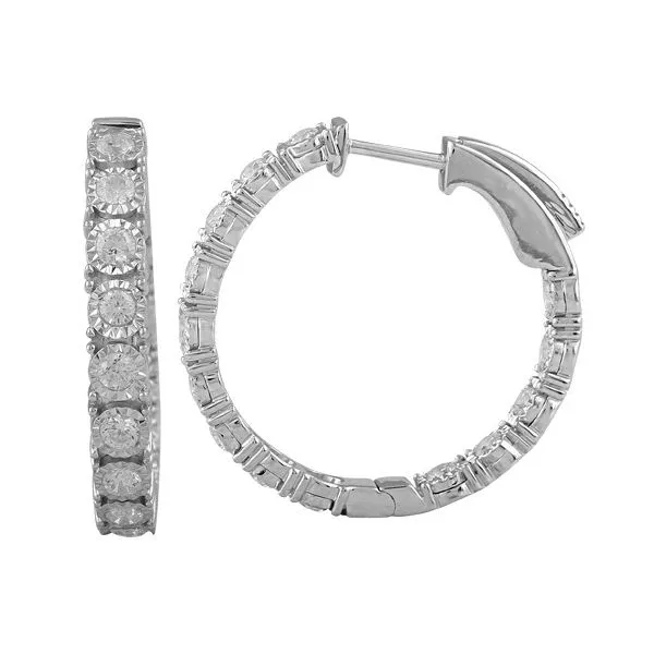 White Gold Inside Outside Diamond Hoop Earrings, 1.50Cttw SVS Fine Jewelry Oceanside, NY