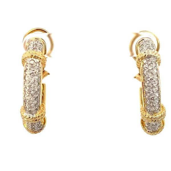18K Yellow Gold And Diamond Hoop Earrings Image 4 SVS Fine Jewelry Oceanside, NY