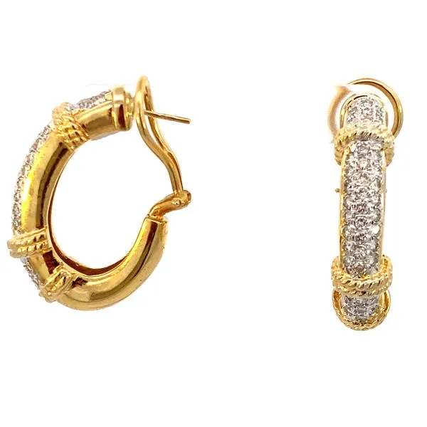 18K Yellow Gold And Diamond Hoop Earrings Image 5 SVS Fine Jewelry Oceanside, NY