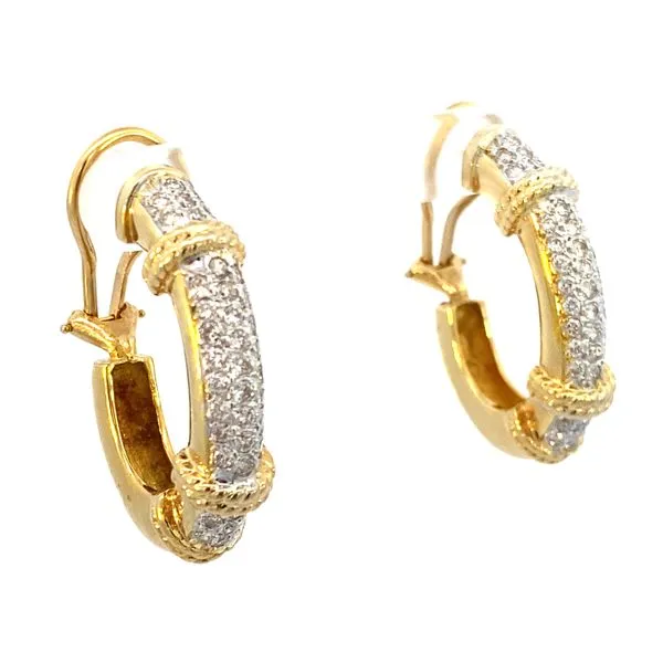 18K Yellow Gold And Diamond Hoop Earrings SVS Fine Jewelry Oceanside, NY