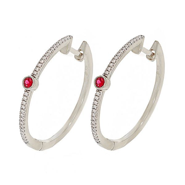 Ella Stein Drop Of Red Sterling Silver Hoops, 0.06Cttw Image 2 SVS Fine Jewelry Oceanside, NY