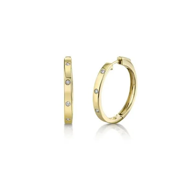Shy Creation Yellow Gold Diamond Hoop Earrings SVS Fine Jewelry Oceanside, NY