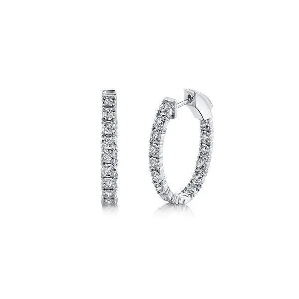 Shy Creation White Gold Diamond Oval Hoop Earrings SVS Fine Jewelry Oceanside, NY