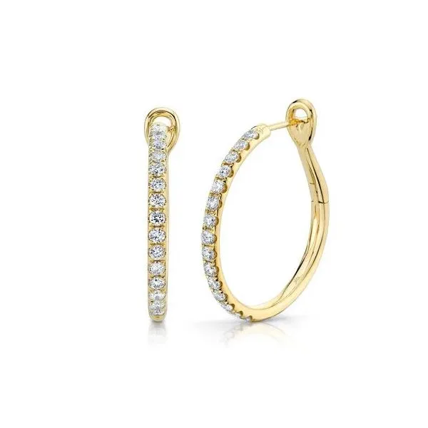 Shy Creation Yellow Gold Diamond Hoop Earrings SVS Fine Jewelry Oceanside, NY