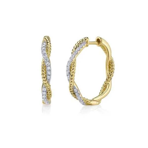 Shy Creation Yellow Gold Diamond Hoop Earrings SVS Fine Jewelry Oceanside, NY