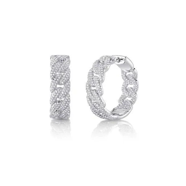 Shy Creation White Gold Diamond Hoop Earrings SVS Fine Jewelry Oceanside, NY