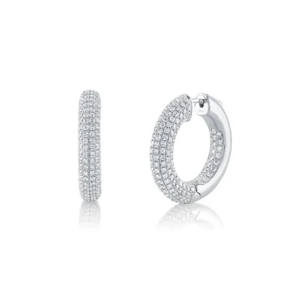 Shy Creation White Gold Diamond Hoop Earrings SVS Fine Jewelry Oceanside, NY