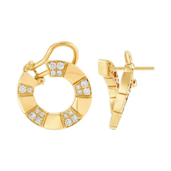 Yellow Gold & Diamond 3/4 Hoop Earrings Image 2 SVS Fine Jewelry Oceanside, NY