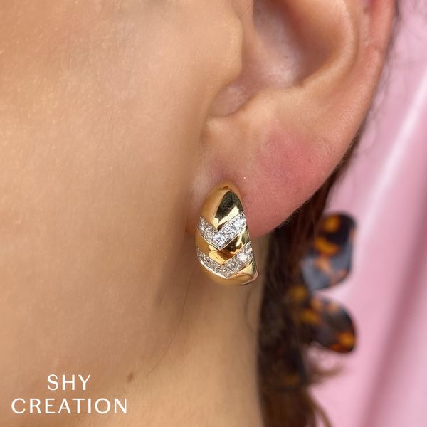 Shy Creation Yellow Gold And Diamond Hoop Earrings Image 2 SVS Fine Jewelry Oceanside, NY